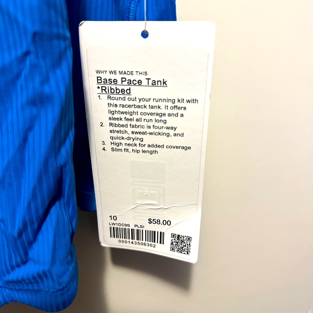 Blue Lululemon base pace tank ribbed